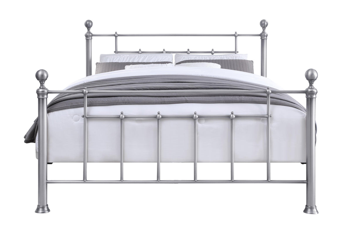 MAIDSTONE King Bed Pewter Plated with Round Metal Finials