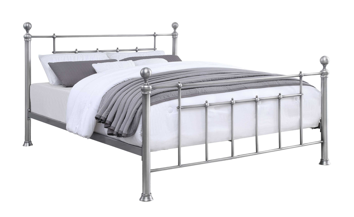 MAIDSTONE King Bed Pewter Plated with Round Metal Finials