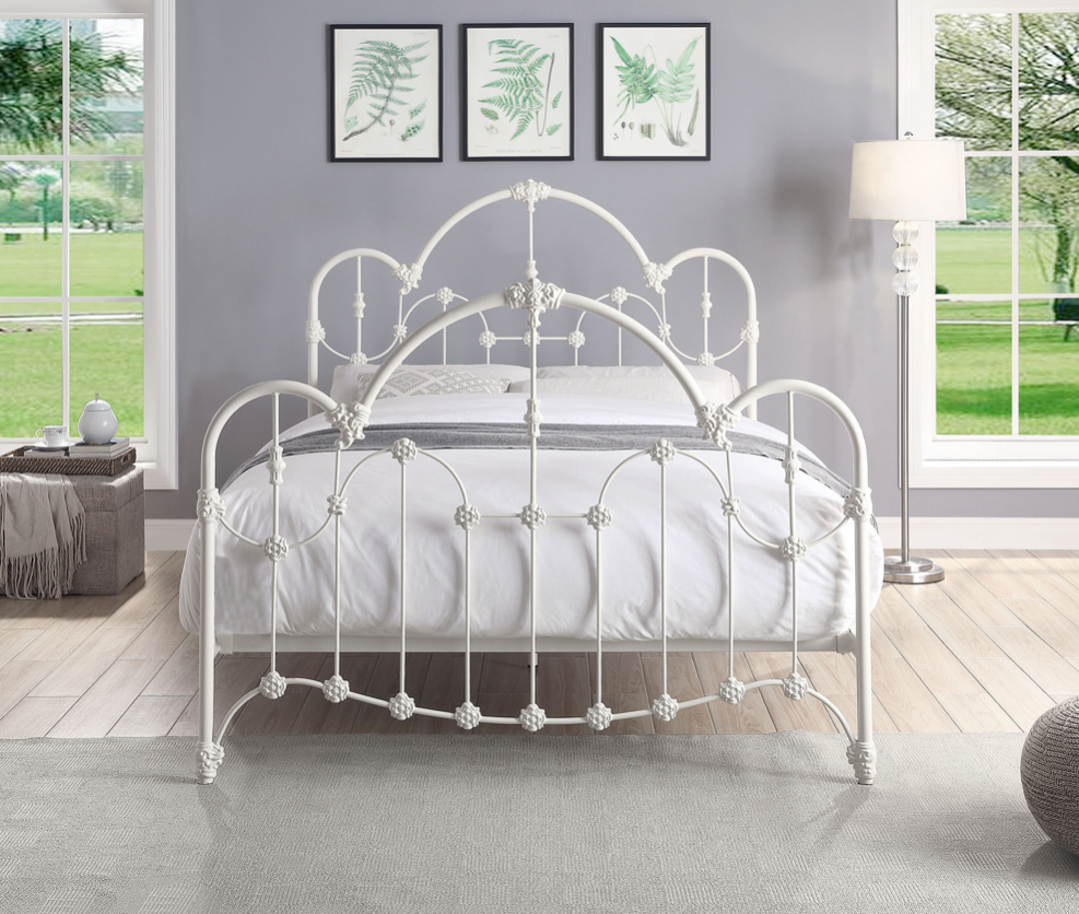CROMWELL King Size Cast and Wrought Iron Bed Antique White Ex Display Boxed
