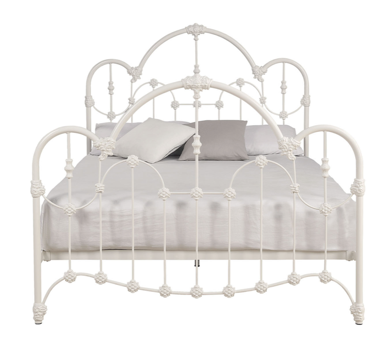 CROMWELL King Size Cast and Wrought Iron Bed Antique White Ex Display Boxed