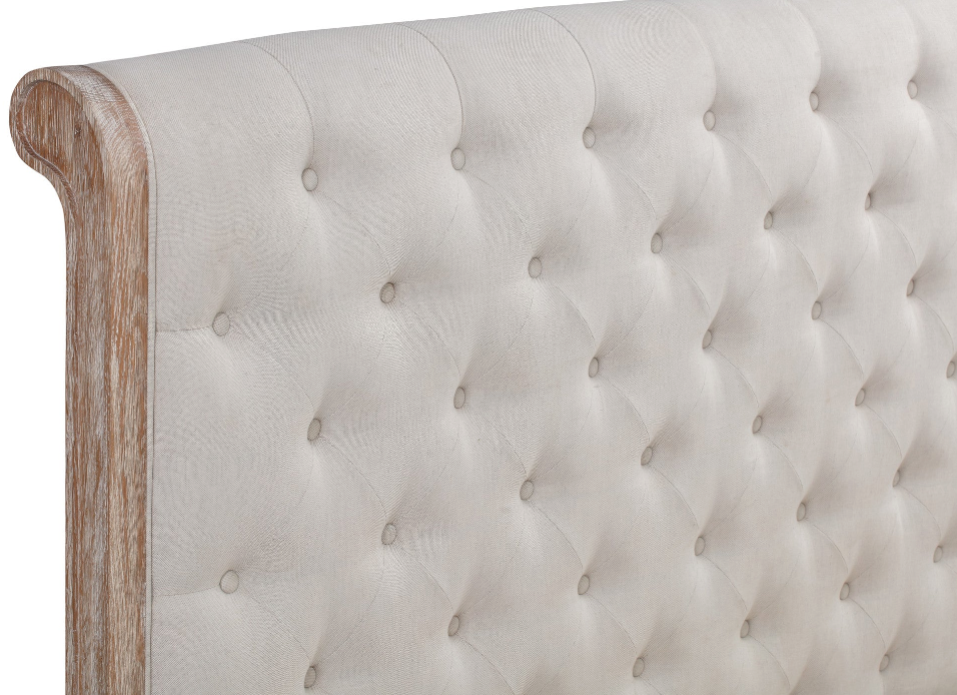 PROVENCE Queen European White Oak & Upholstered Bed LOW FOOT END