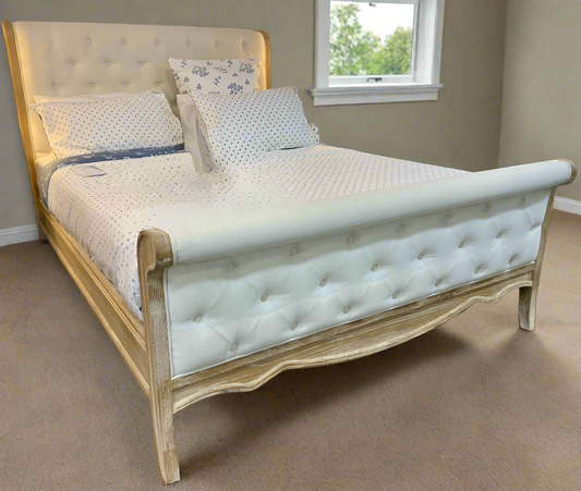 Provence Oak King bed with white upholstery