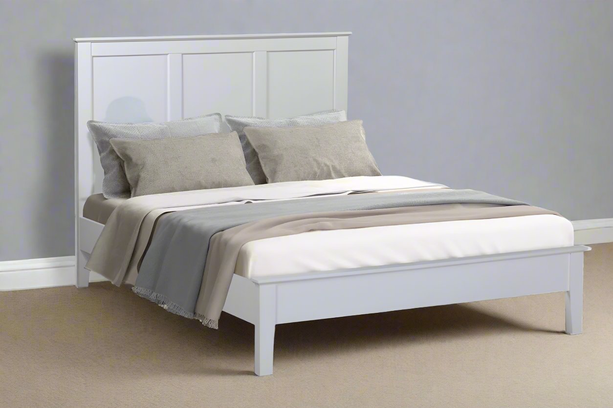 LISMORE White King Bed Panel Headboard Pine Wood Low Foot End
