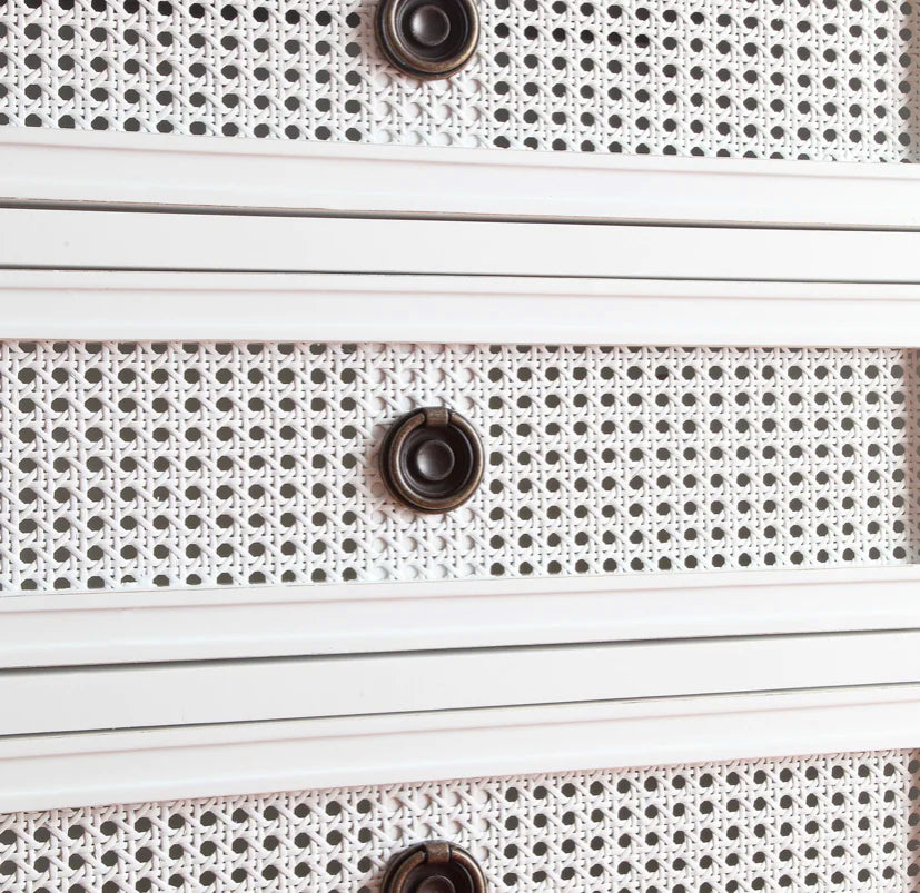 BORDEAUX Tallboy French style White "Distressed" Finish with Rattan