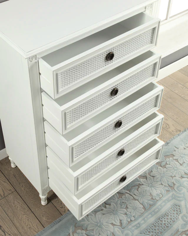 BORDEAUX Tallboy French style White "Distressed" Finish with Rattan