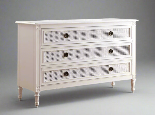 BORDEAUX Dressing Table French Style White "Distressed" Finish with Rattan