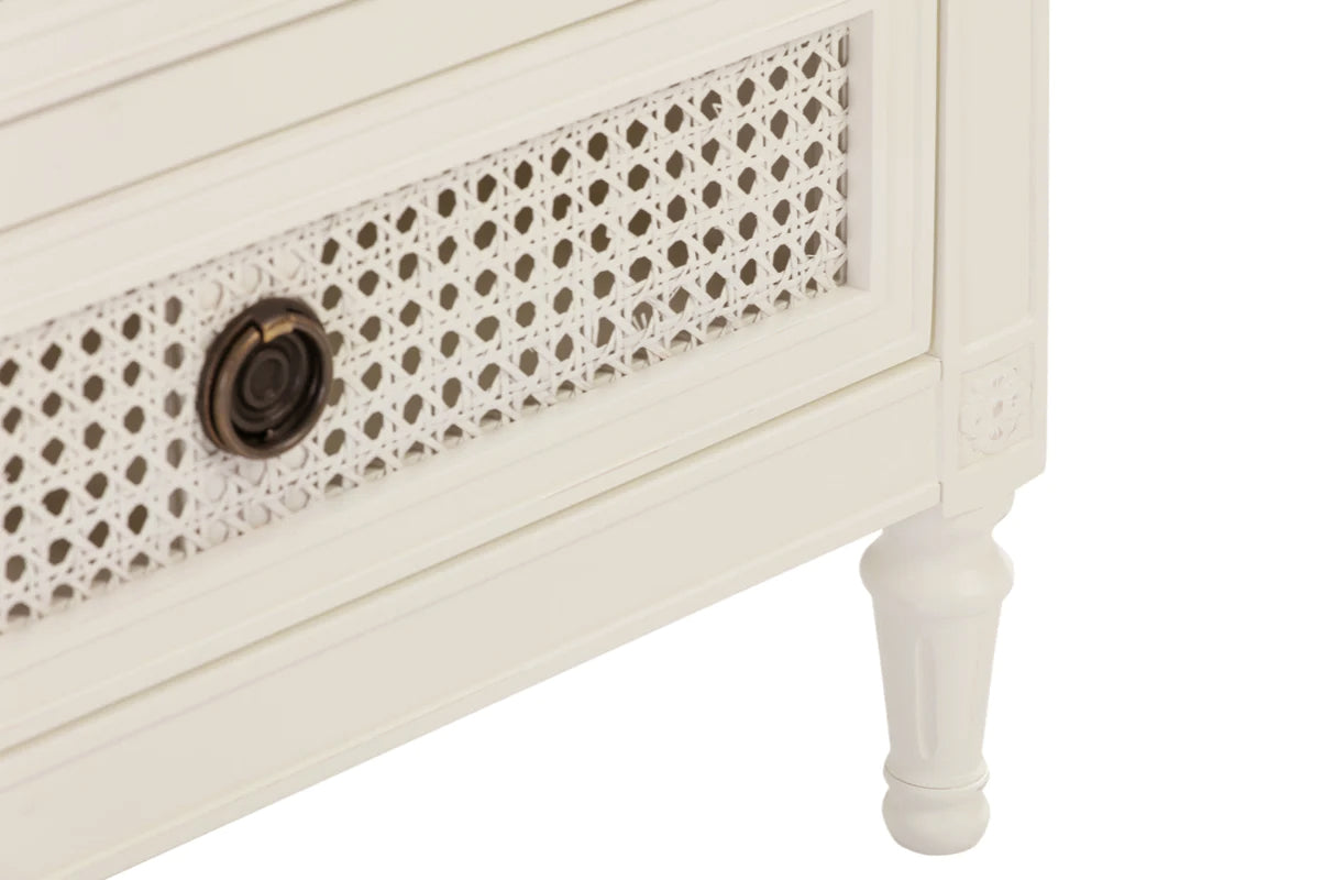 BORDEAUX Dressing Table French Style White "Distressed" Finish with Rattan