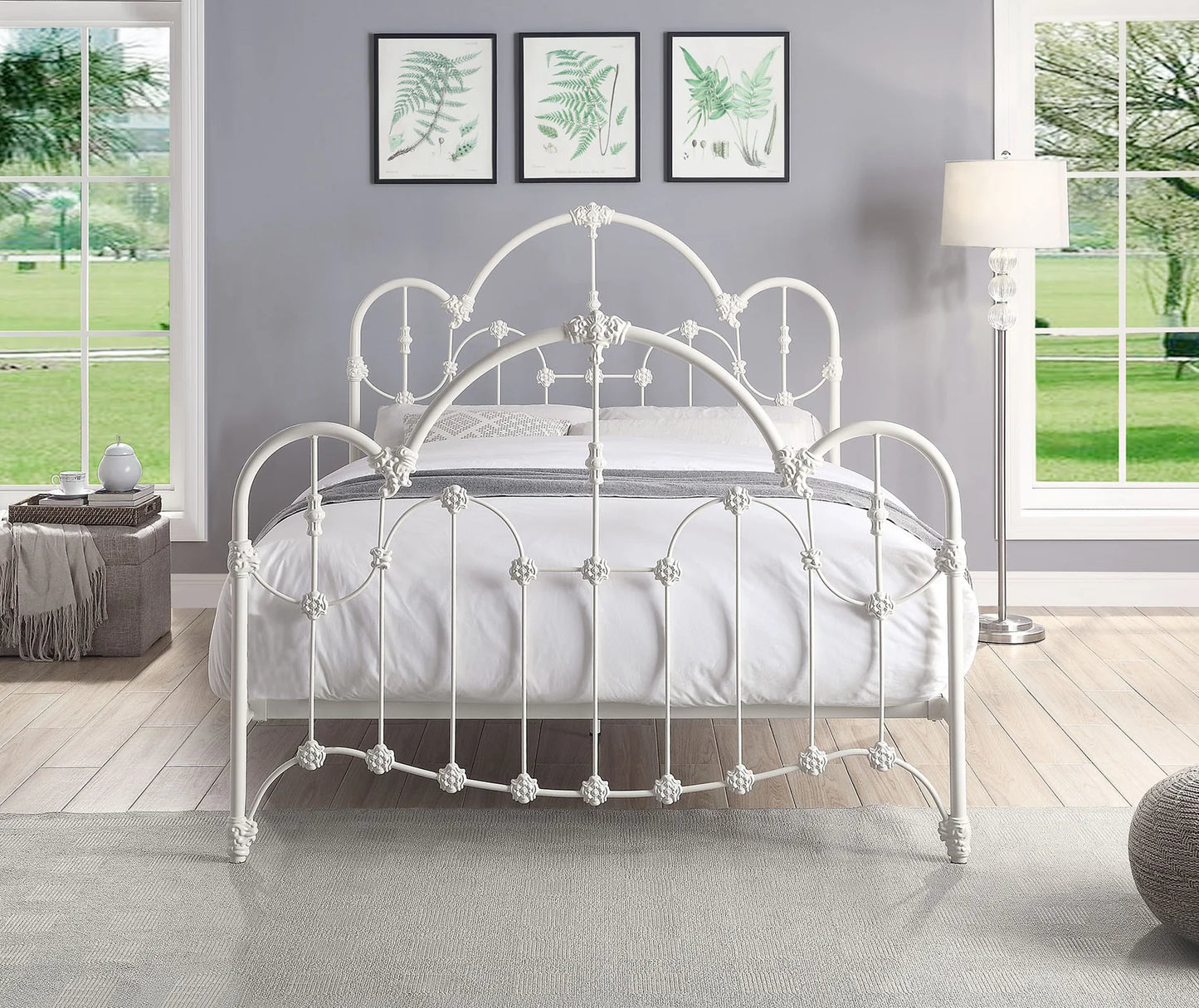 CROMWELL Queen Size Cast and Wrought Iron Bed Antique White Ex Display Boxed