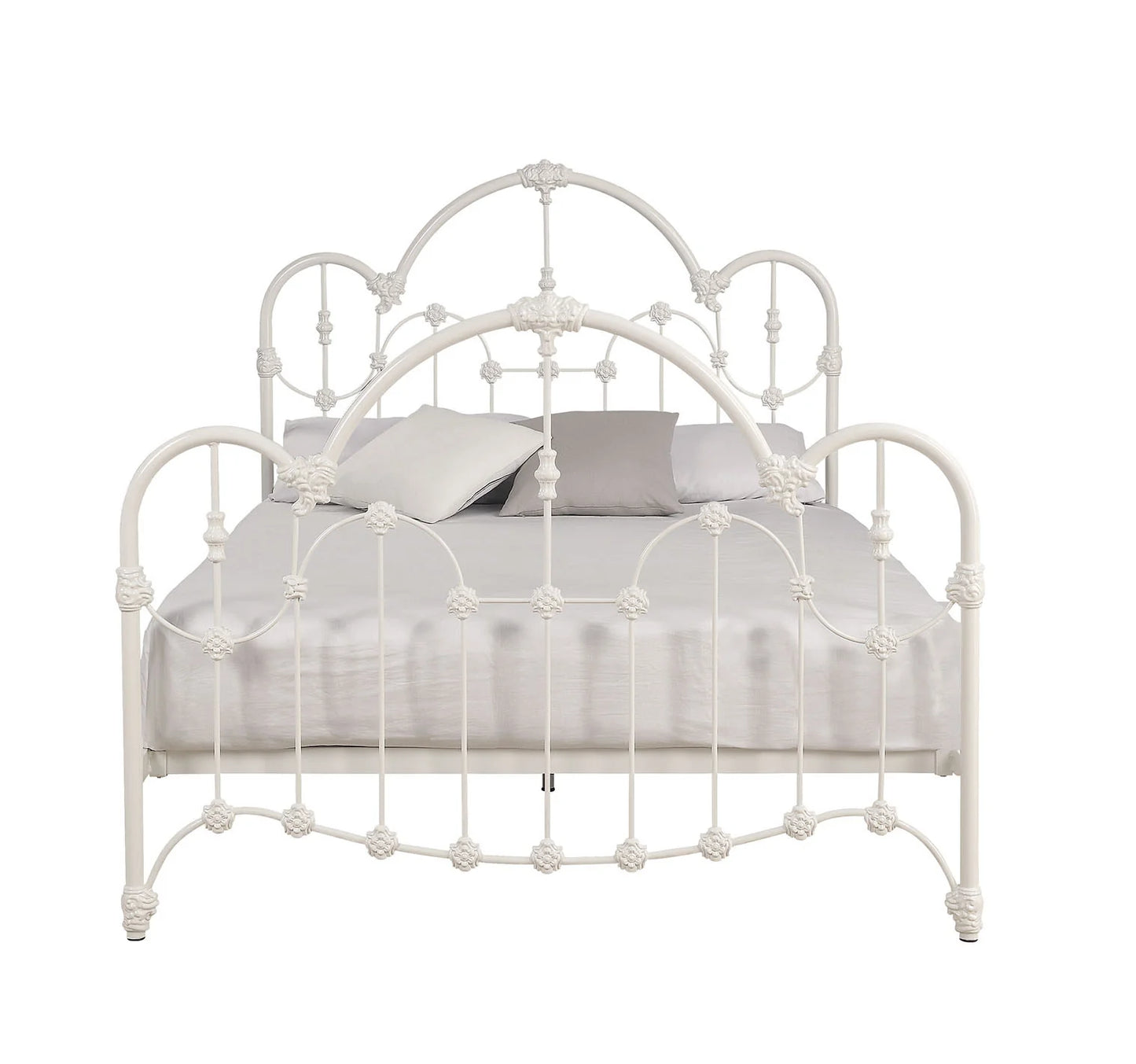 CROMWELL Queen Size Cast and Wrought Iron Bed Antique White Ex Display Boxed