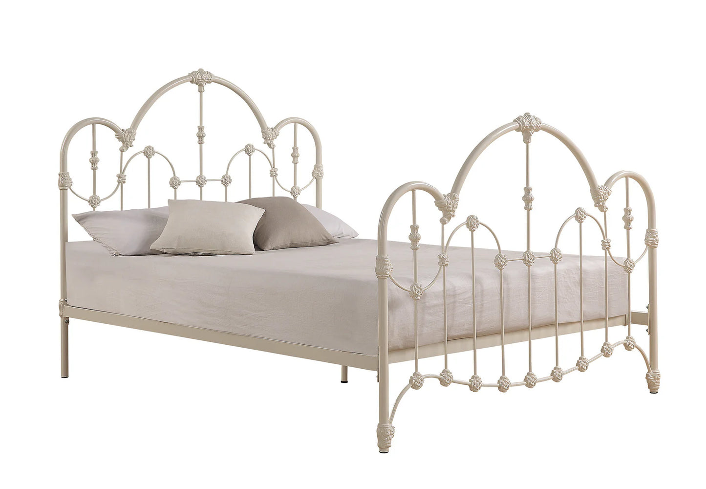 CROMWELL Queen Size Cast and Wrought Iron Bed Antique White Ex Display Boxed
