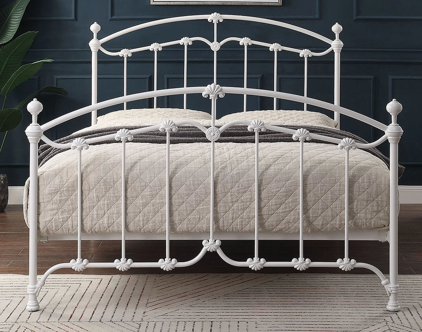 KATIA Queen Size Gloss White Cast and Wrought Iron Bed - Ex Display Boxed