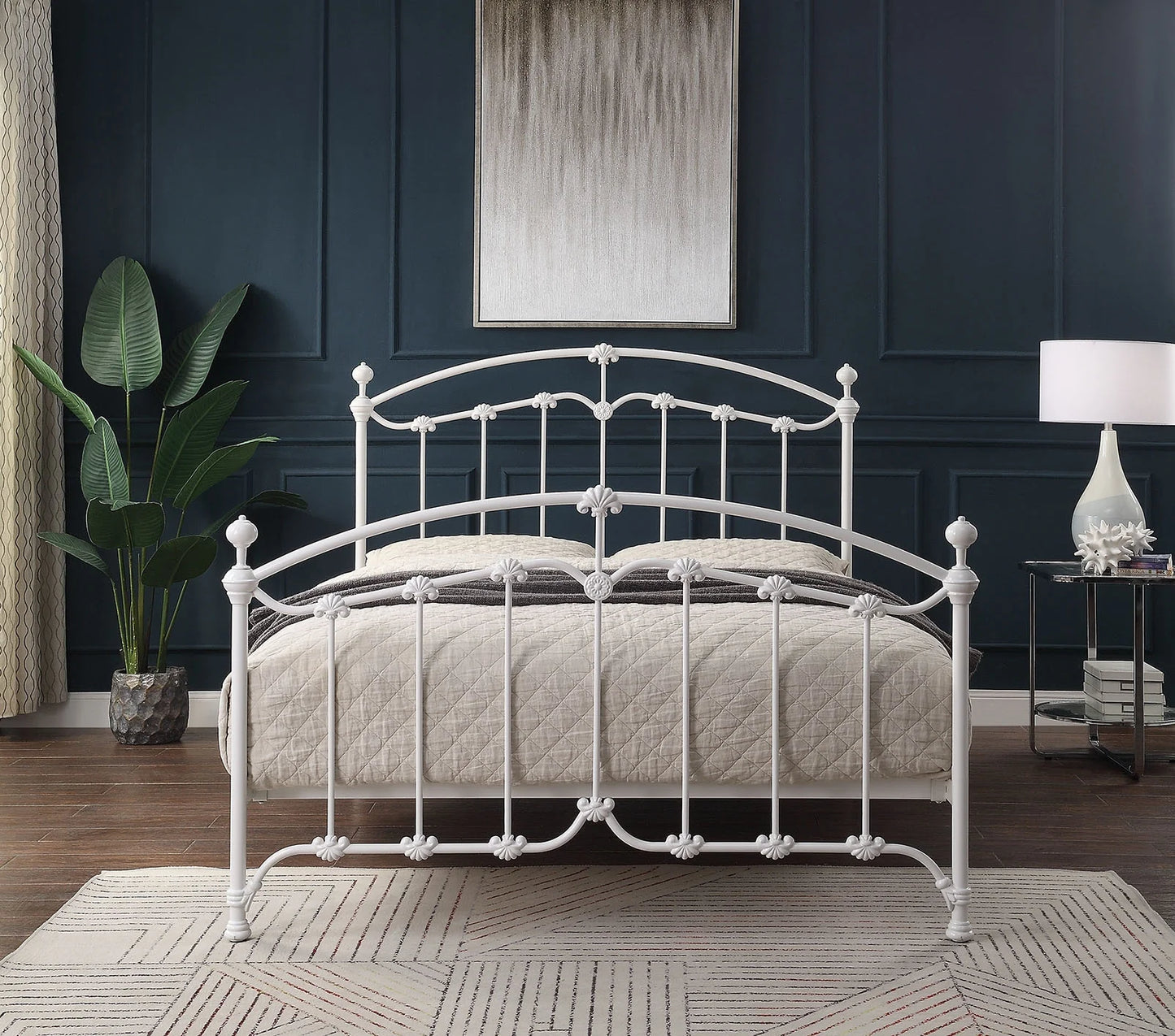 KATIA Queen Size Gloss White Cast and Wrought Iron Bed - Ex Display Boxed