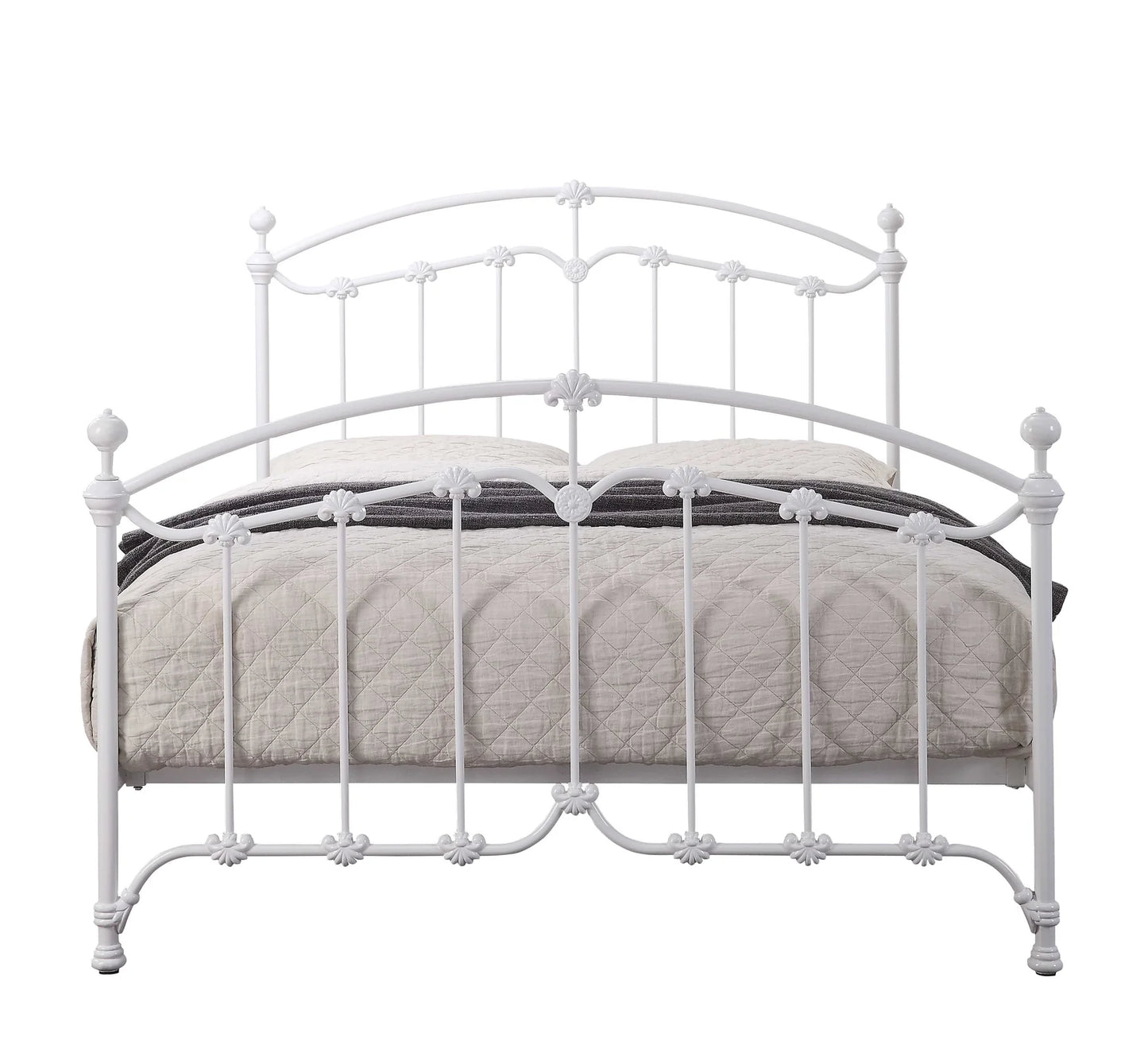 KATIA Queen Size Gloss White Cast and Wrought Iron Bed - Ex Display Boxed