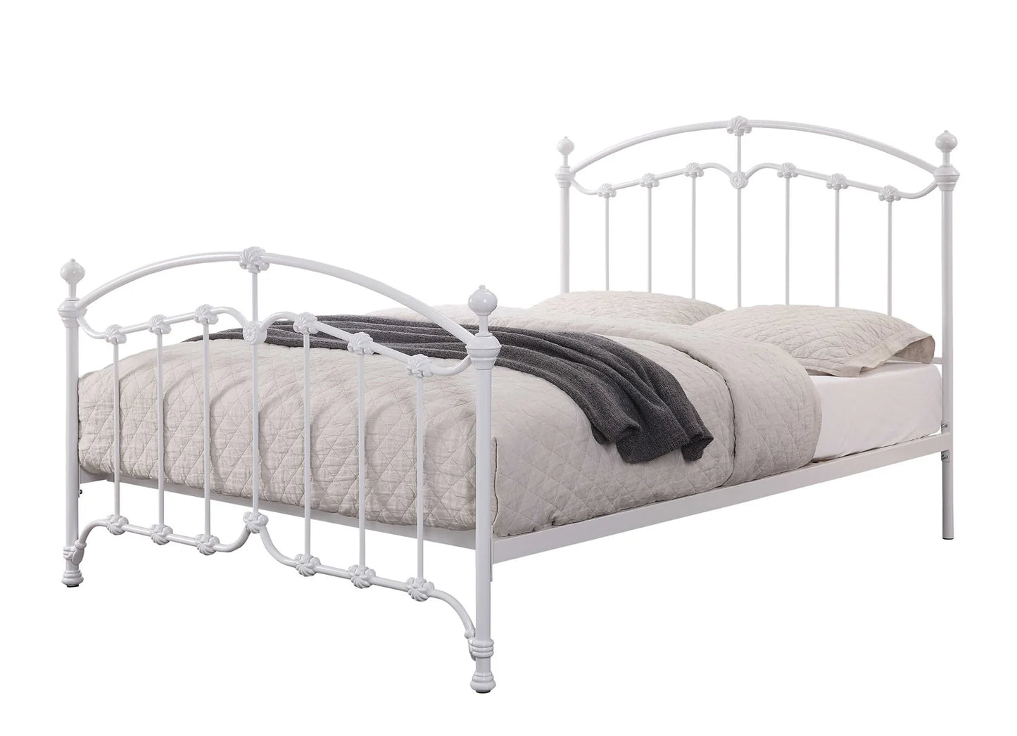 KATIA Queen Size Gloss White Cast and Wrought Iron Bed - Ex Display Boxed