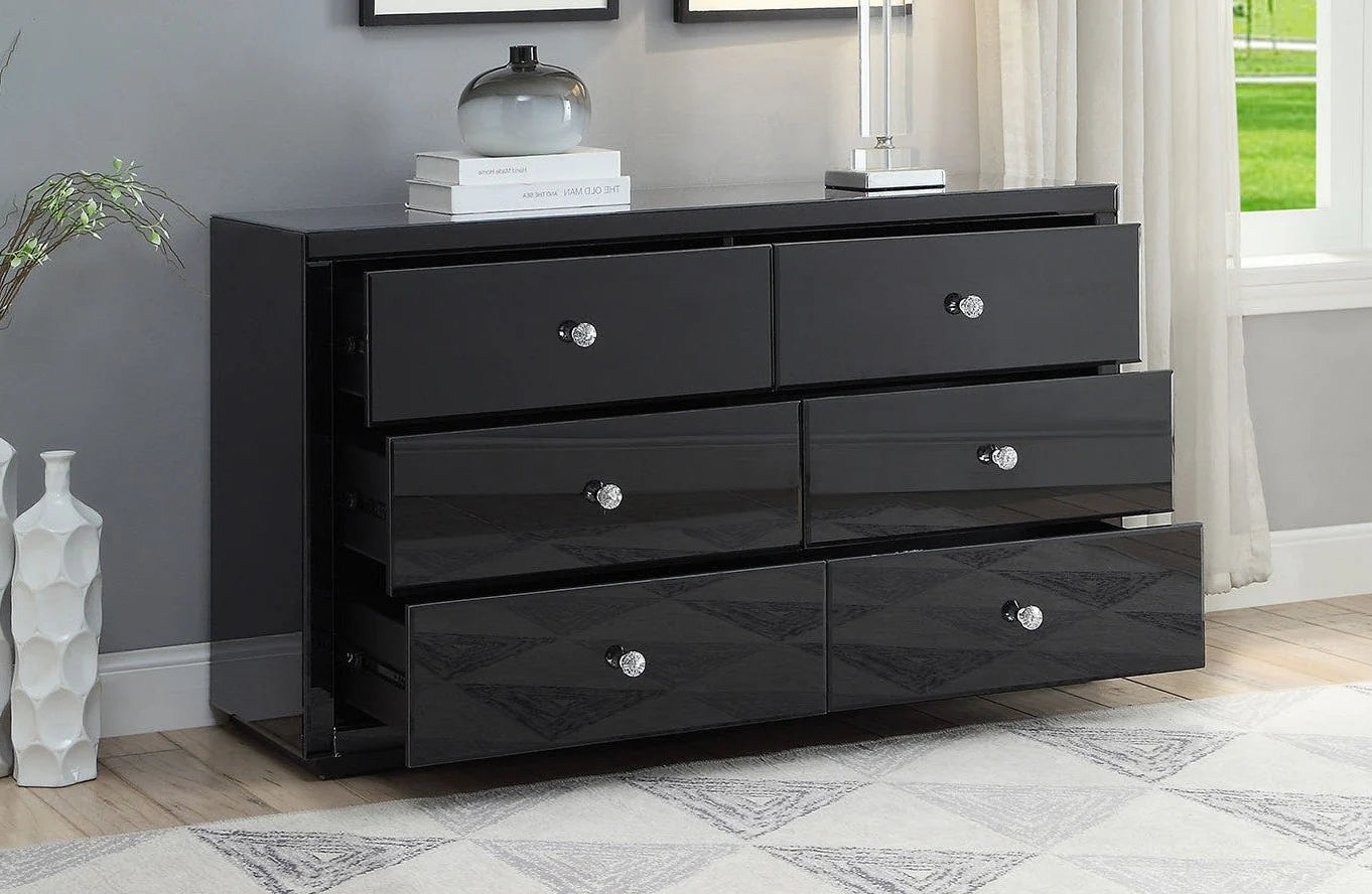 Roma Black Glass Dressing Table 6 Drawers