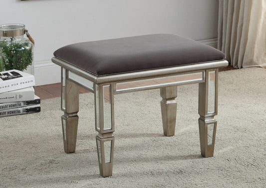 VERSAILLES Mirror Stool Antique Brushed Silver wood Frame