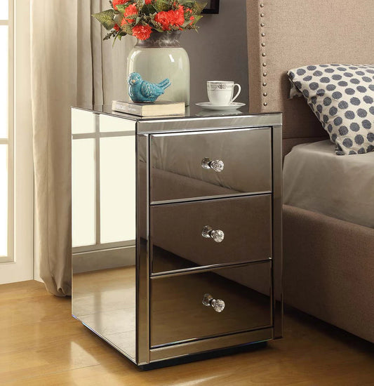 Roma 3 Drawer Mirror Bedside Table with Crystal Handles