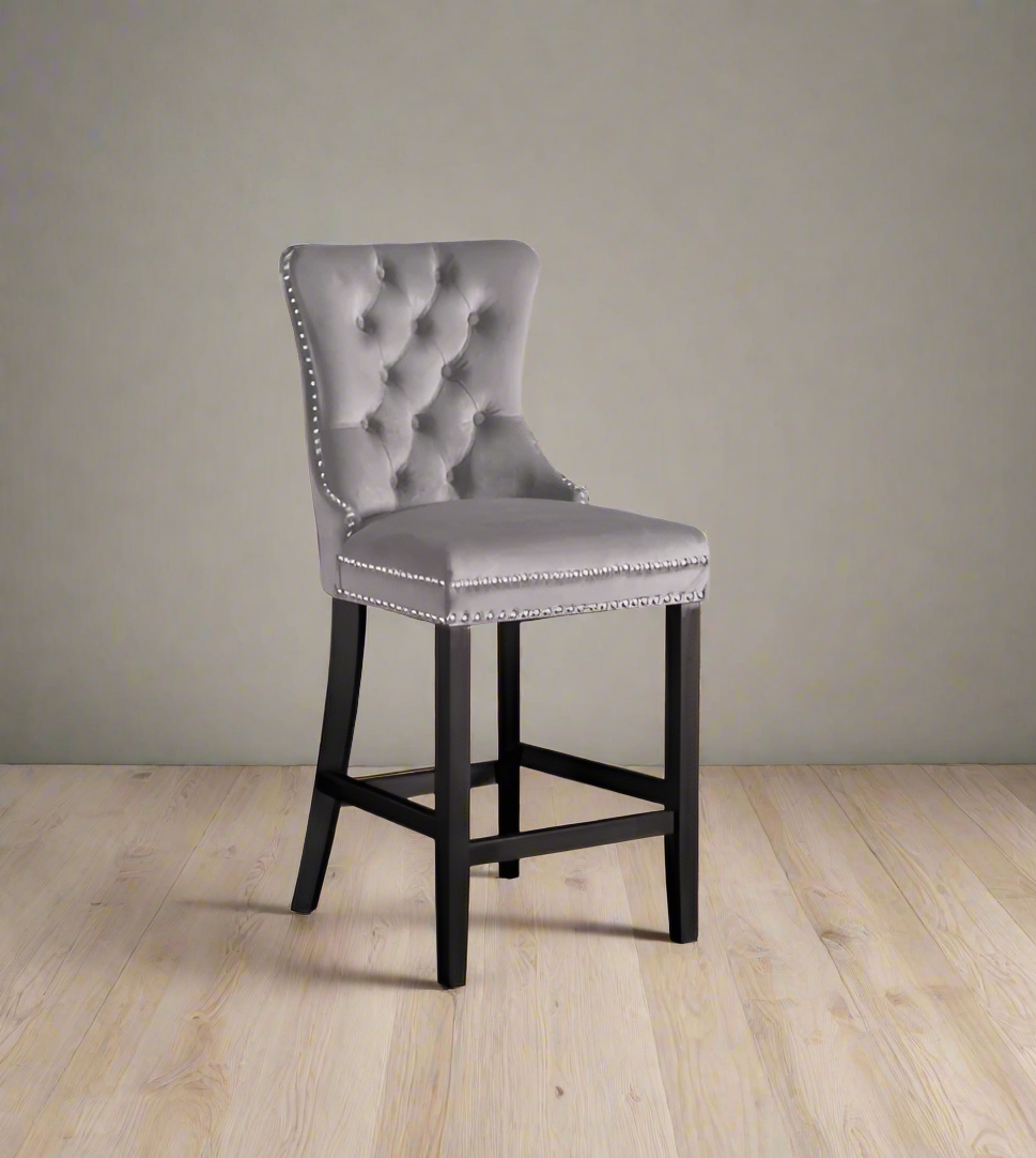 Grey velvet tufted bar stools outlet