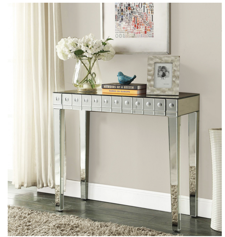 Demeter Mirrored Dressing Table Console 1 Drawer with Bubble Effect 4 legs