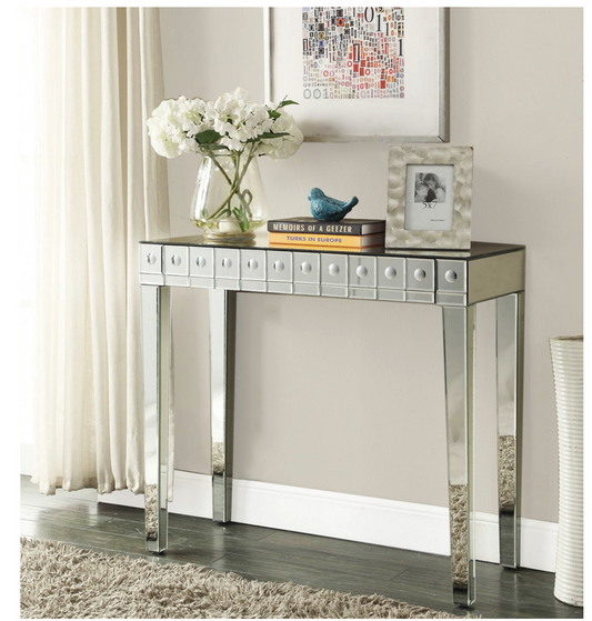 Demeter Mirrored Dressing Table Console 1 Drawer with Bubble Effect 4 legs