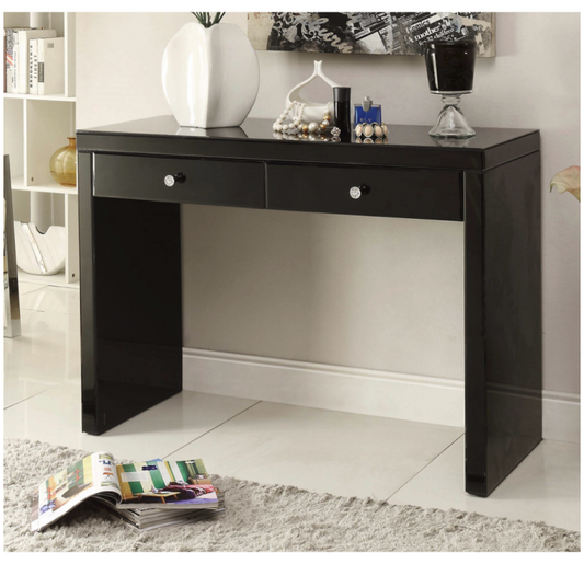Rio Black Glass Dressing Table Console 2 Drawers Metal & Crystal Insert Handles