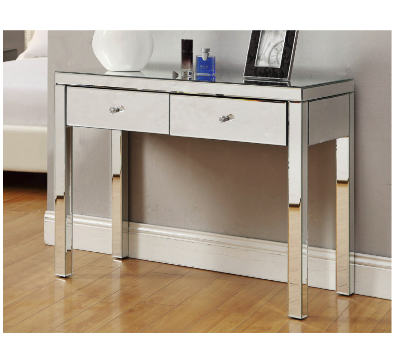 Reflections Mirrored Dressing Table Console 2 Drawers Crystal Effect Handles