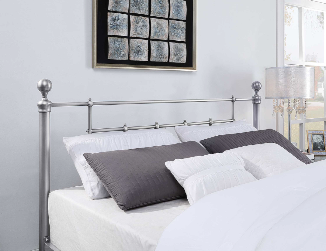 MAIDSTONE King Bed Pewter Plated with Round Metal Finials