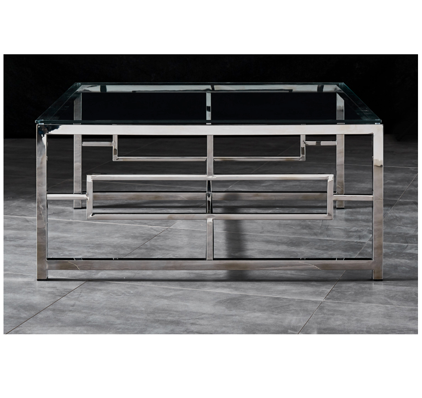 JORDAN Coffee Table Stainless Steel and Tempered Glass