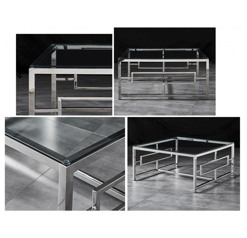 JORDAN Coffee Table Stainless Steel and Tempered Glass