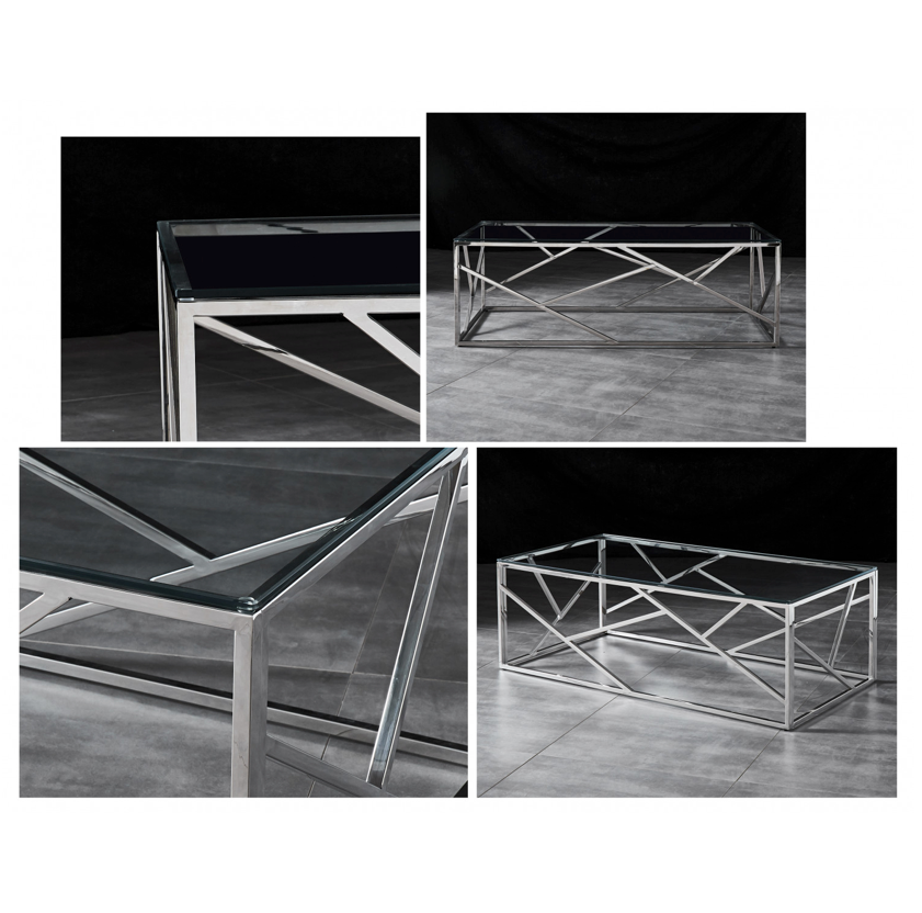 LEO Coffee Table Stainless Steel and Tempered Glass