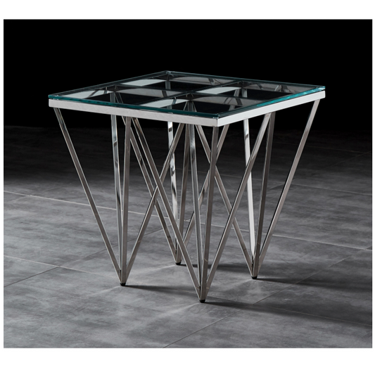 BRIGHTON Side Table Stainless Steel and Tempered Glass