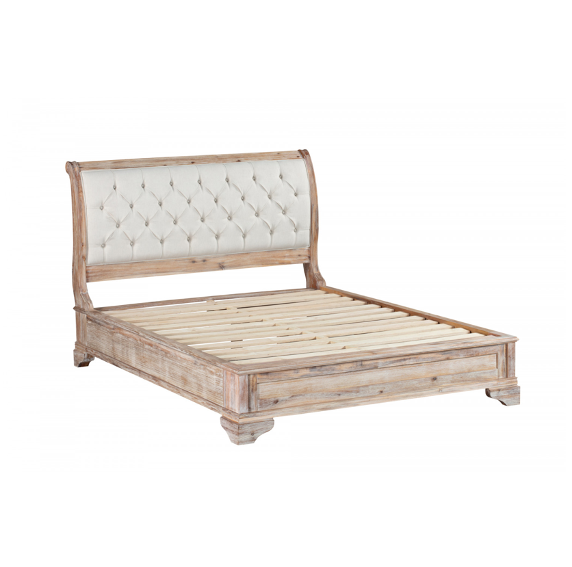 CAPRI King Bed Low Foot end with Tufted Upholstered Headboard Acacia Wood