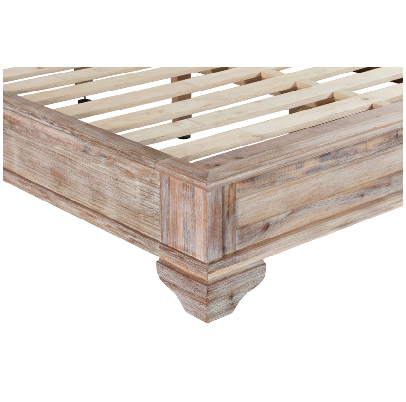 CAPRI King Bed Low Foot end with Tufted Upholstered Headboard Acacia Wood