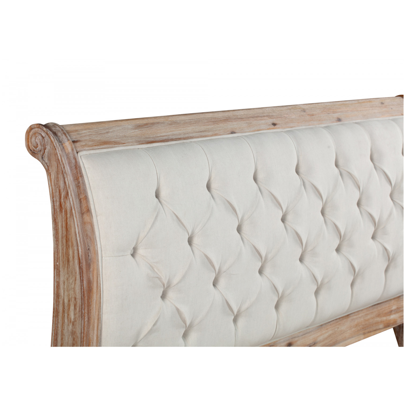 CAPRI King Bed Low Foot end with Tufted Upholstered Headboard Acacia Wood
