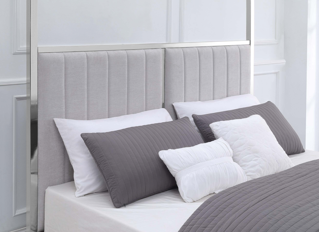 Europa King 4 Poster Bed Chrome plated Metal Frame upholstered headboard