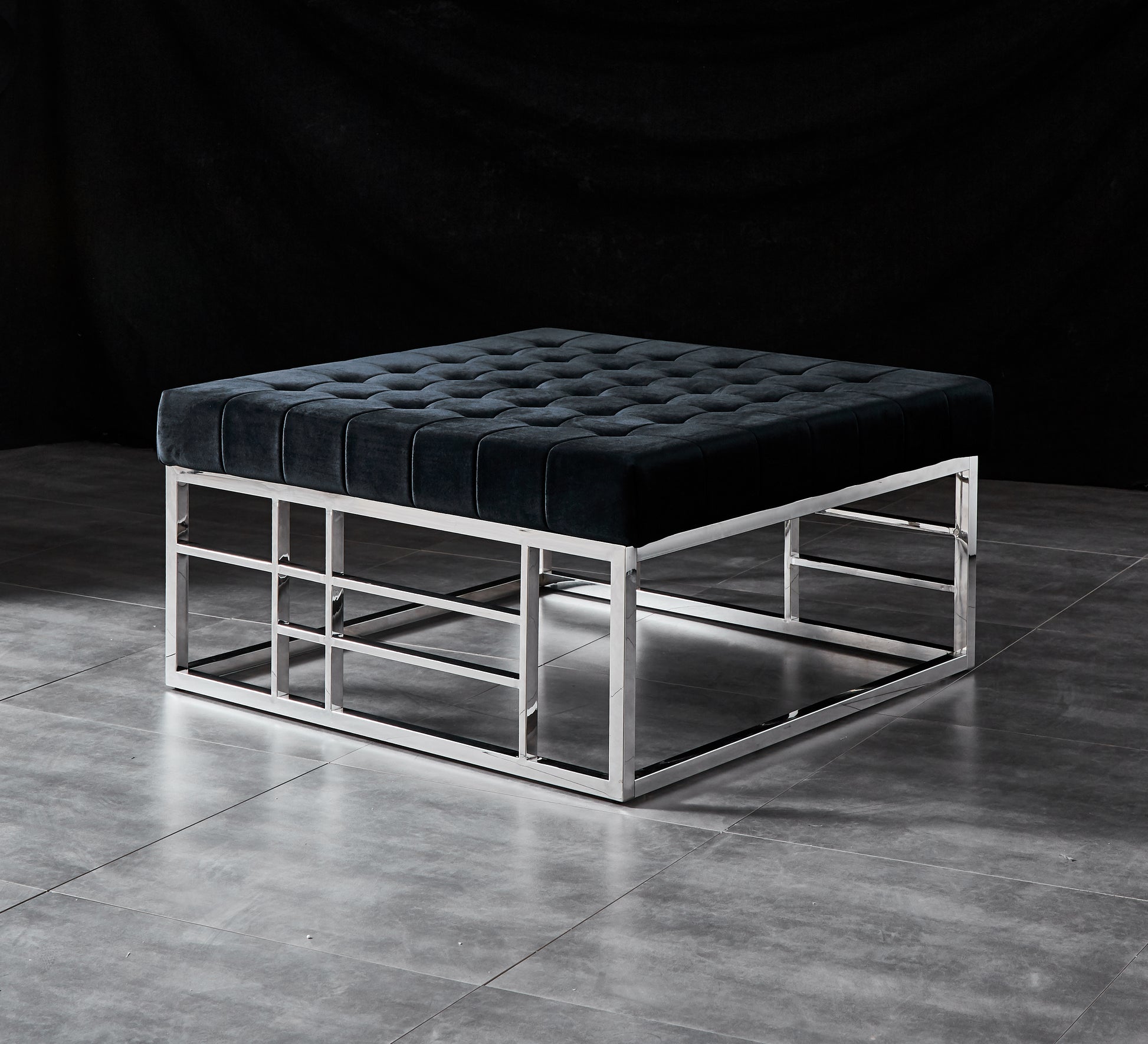 Stainless Steel Stool Ottoman Bench Black Velvet Top