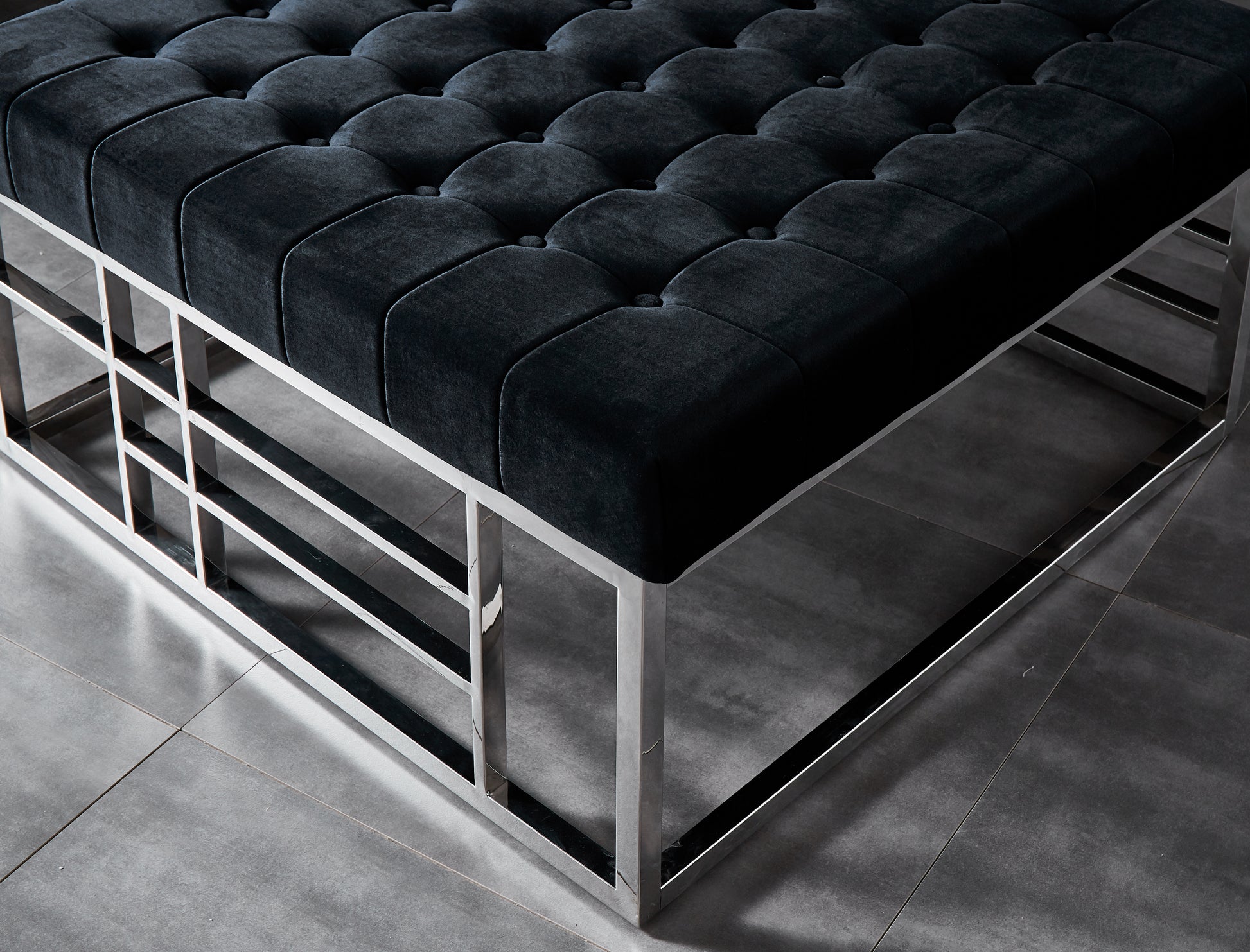 Stainless Steel Stool Ottoman Bench Black Velvet Top