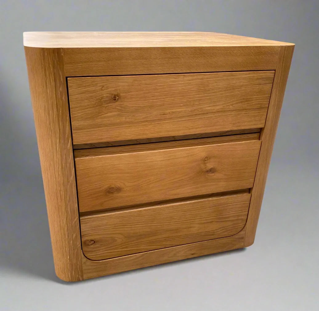 Twilight Curved Oak 3 Drawer Bedside Table Natural - B Stock New Boxed