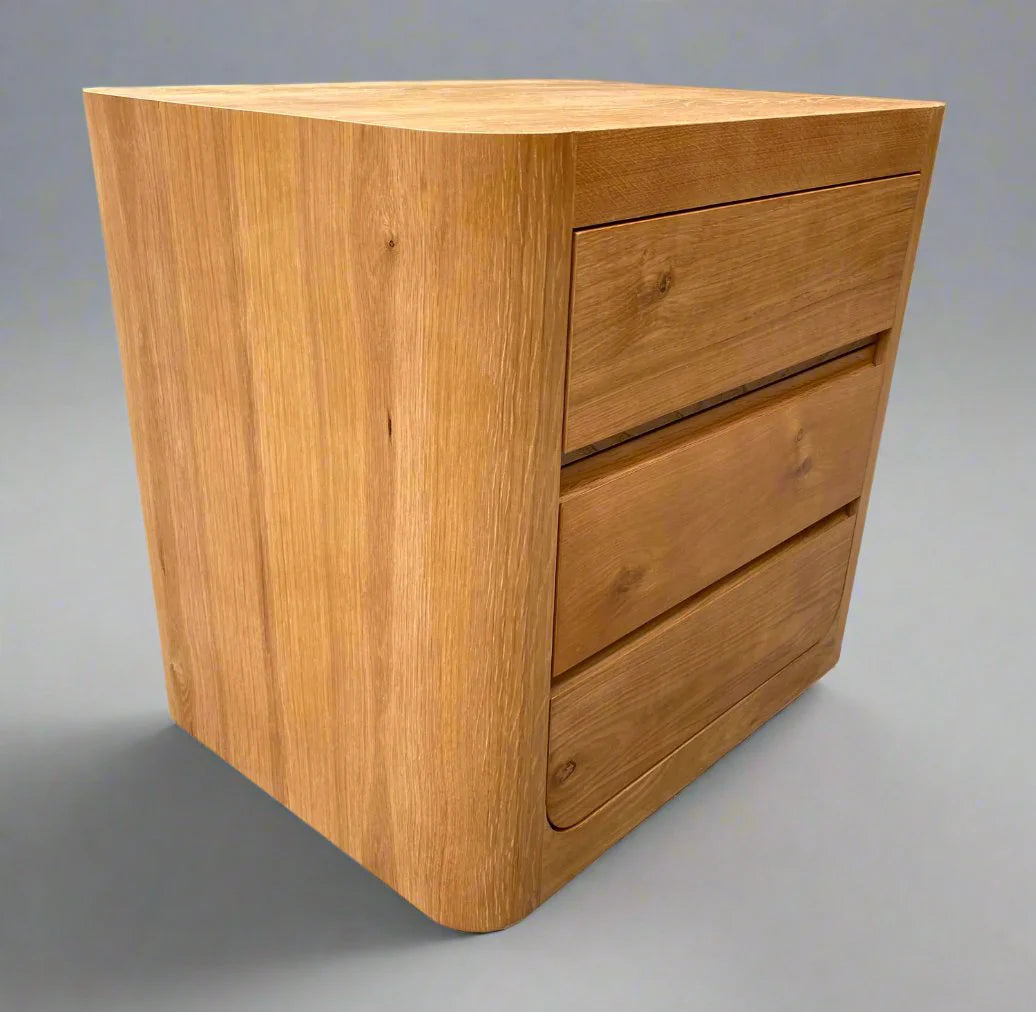 Twilight Curved Oak 3 Drawer Bedside Table Natural - B Stock New Boxed