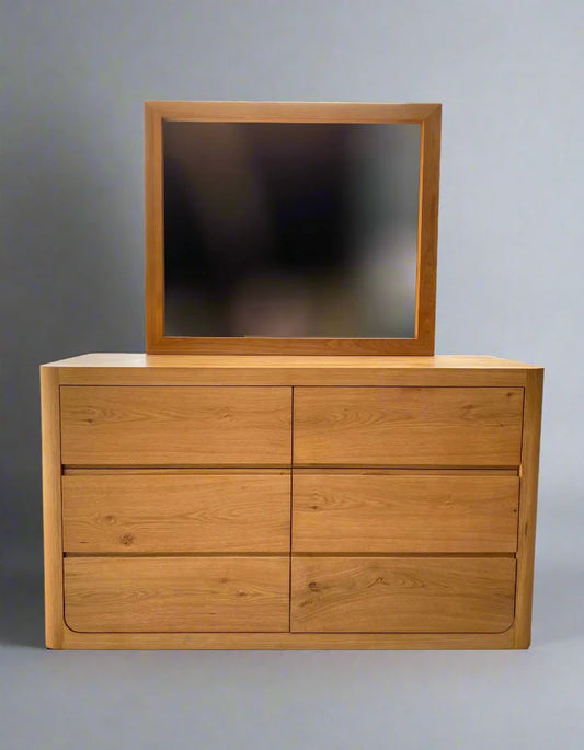 TWILIGHT Dressing Table Curved Oak 6 Drawer + Mirror Natural Finish