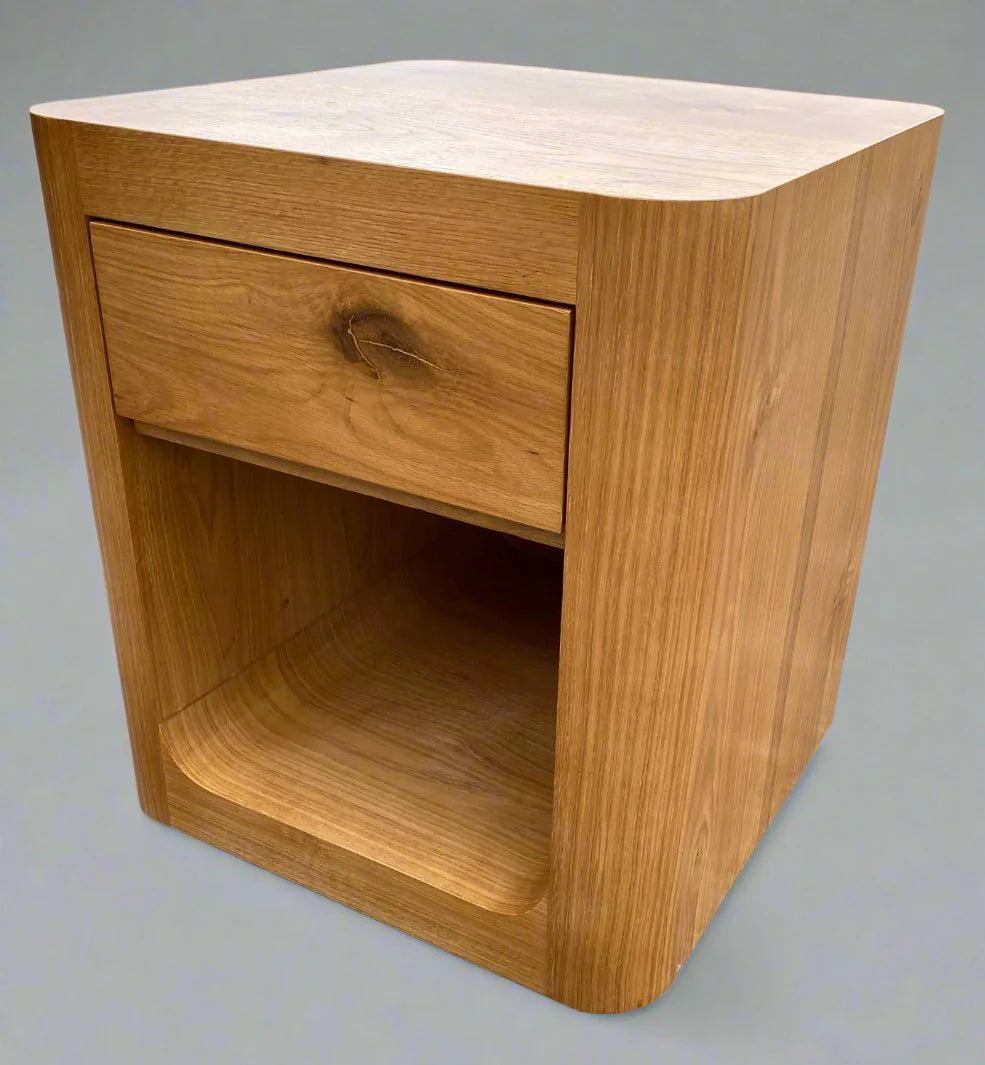 Twilight Curved Oak 1 Drawer Bedside Table Natural Finish - B Stock