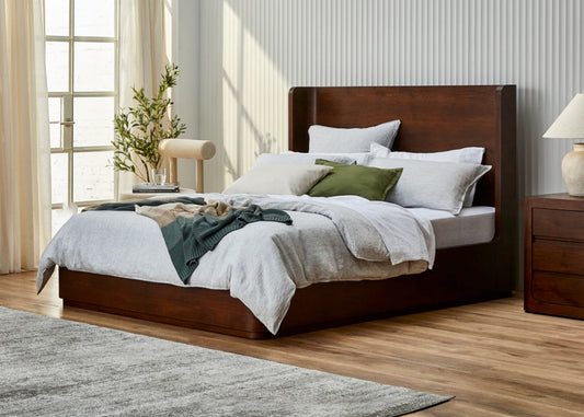 TWILIGHT Queen Bed Curved Oak Walnut Finish - Factory Second