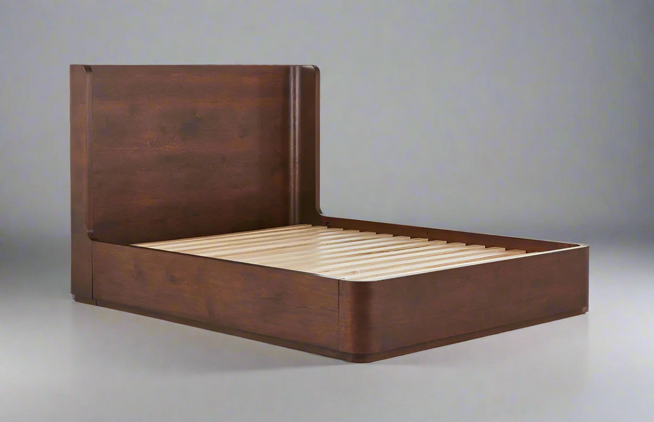 TWILIGHT Queen Bed Curved Oak Walnut Finish - Factory Second