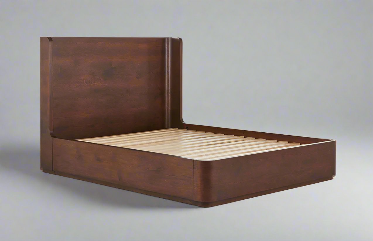 TWILIGHT King Bed Curved Oak Walnut Finish - Factory Second