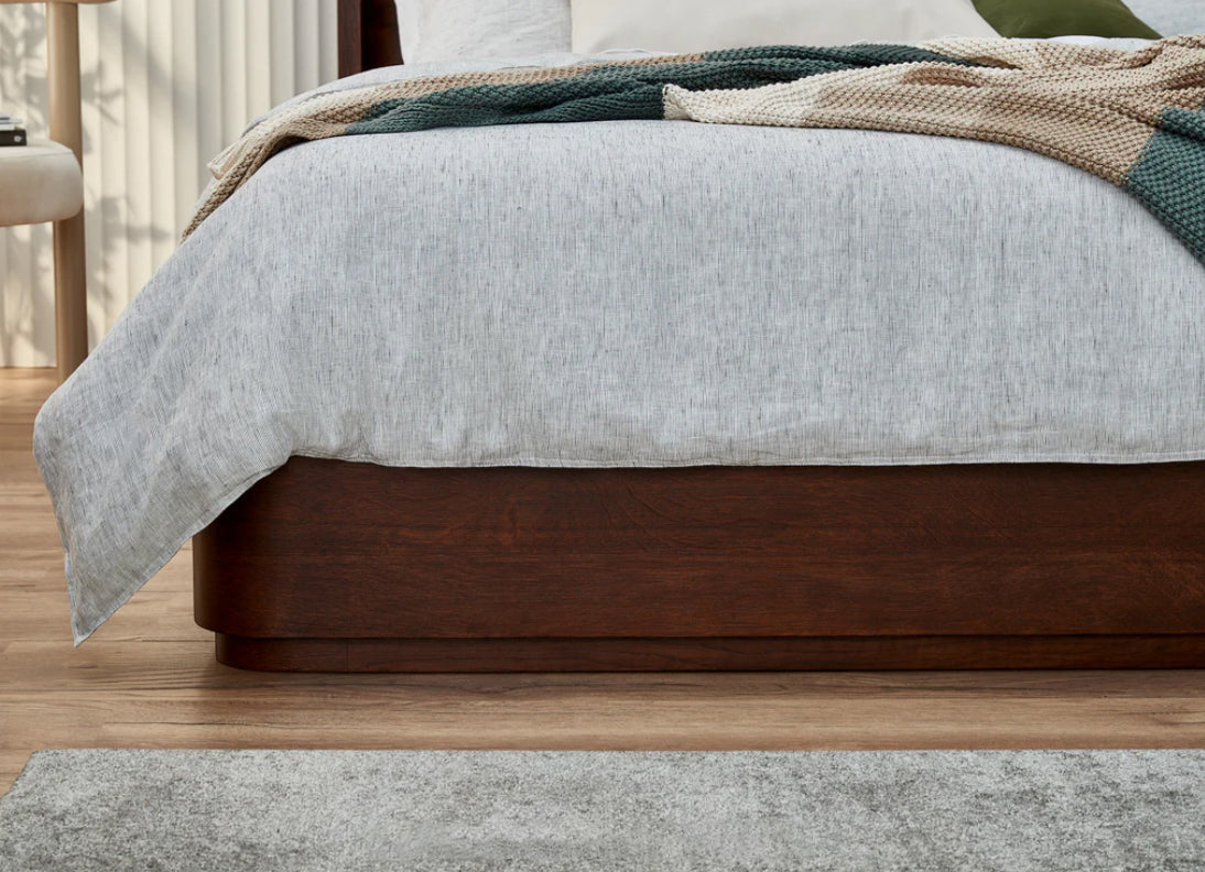 TWILIGHT Queen Bed Curved Oak Walnut Finish - Factory Second