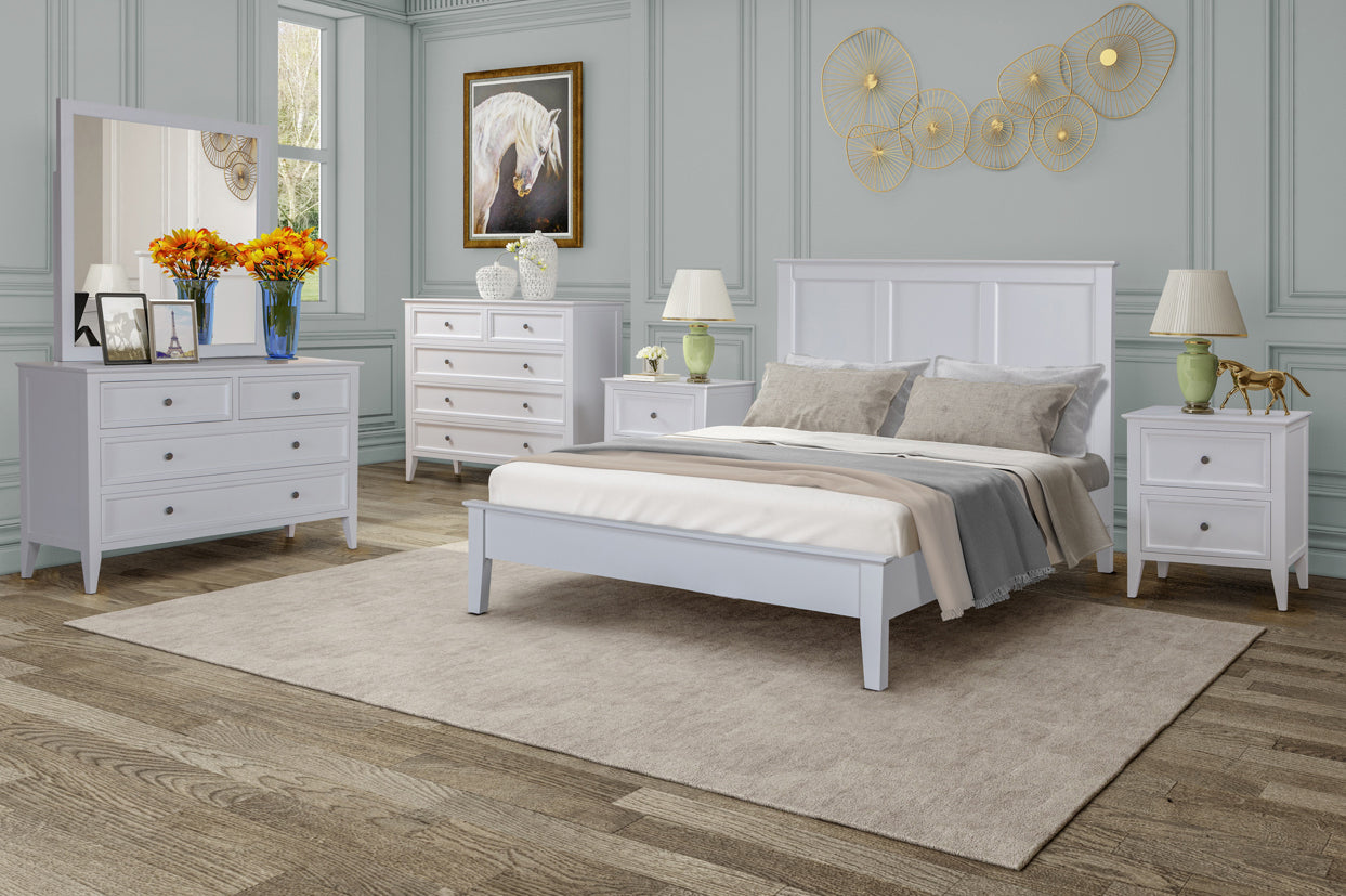 LISMORE White King Bed Panel Headboard Pine Wood Low Foot End