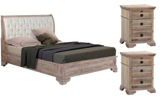 Capri Acacia Queen Bed 2 x Bedside Tables Bedroom Package