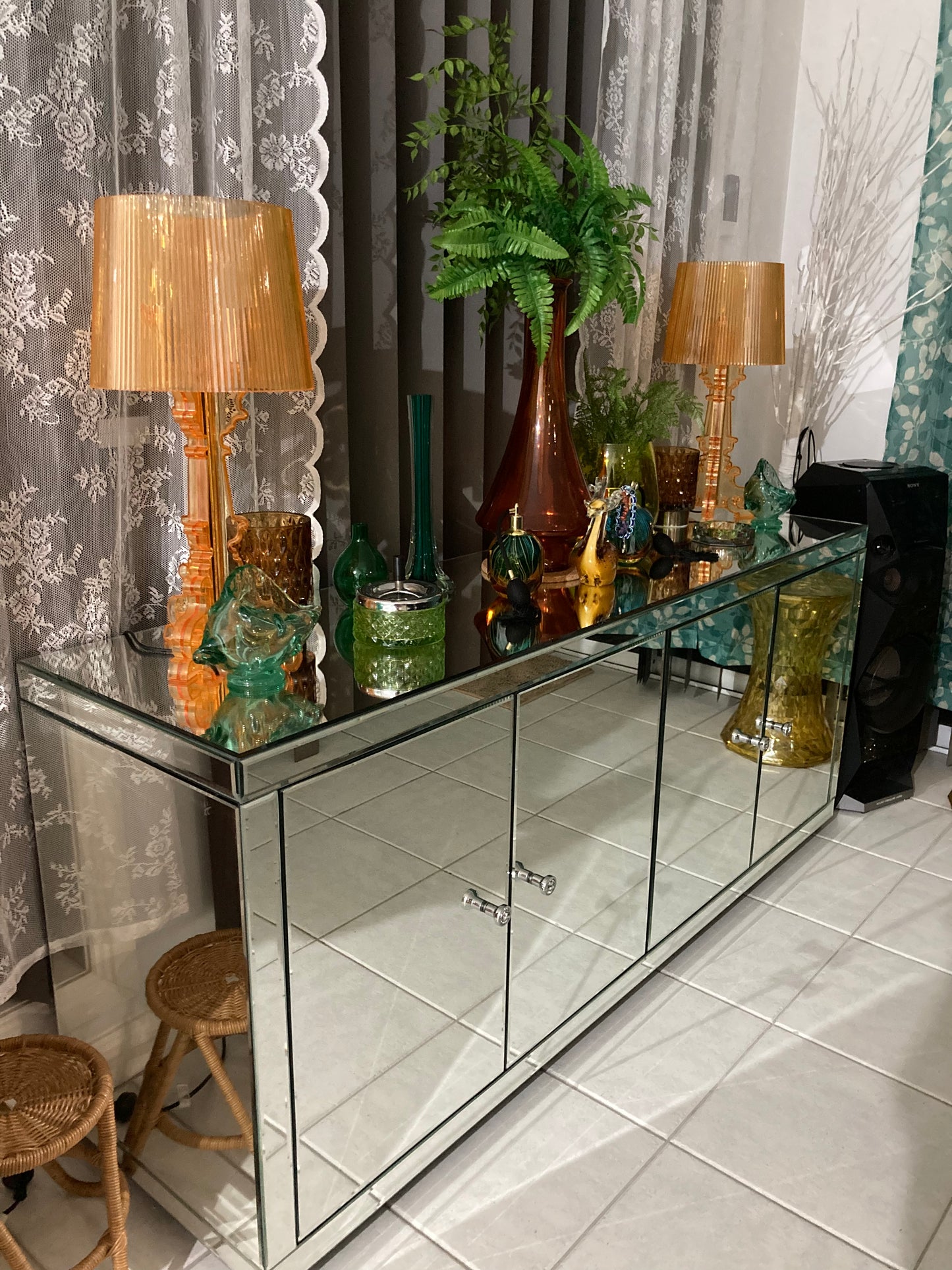 Chelsea Mirrored Sideboard Buffet with 2 shelves and 4 doors