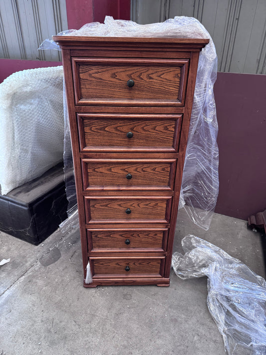 Narrow Chest/Tallboy Ash Wood in Walnut Stain Colour Ex Display