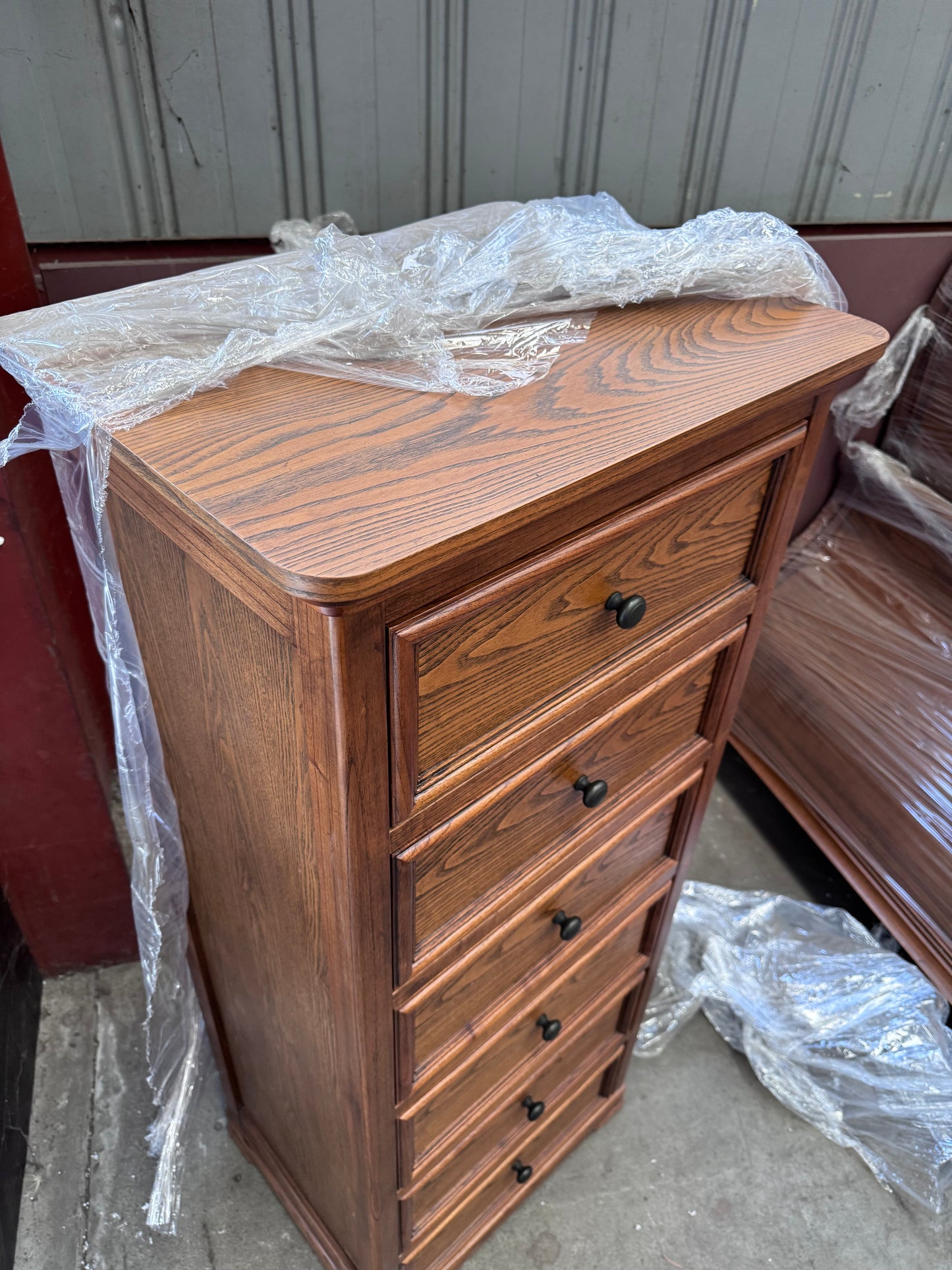 Narrow Chest/Tallboy Ash Wood in Walnut Stain Colour Ex Display